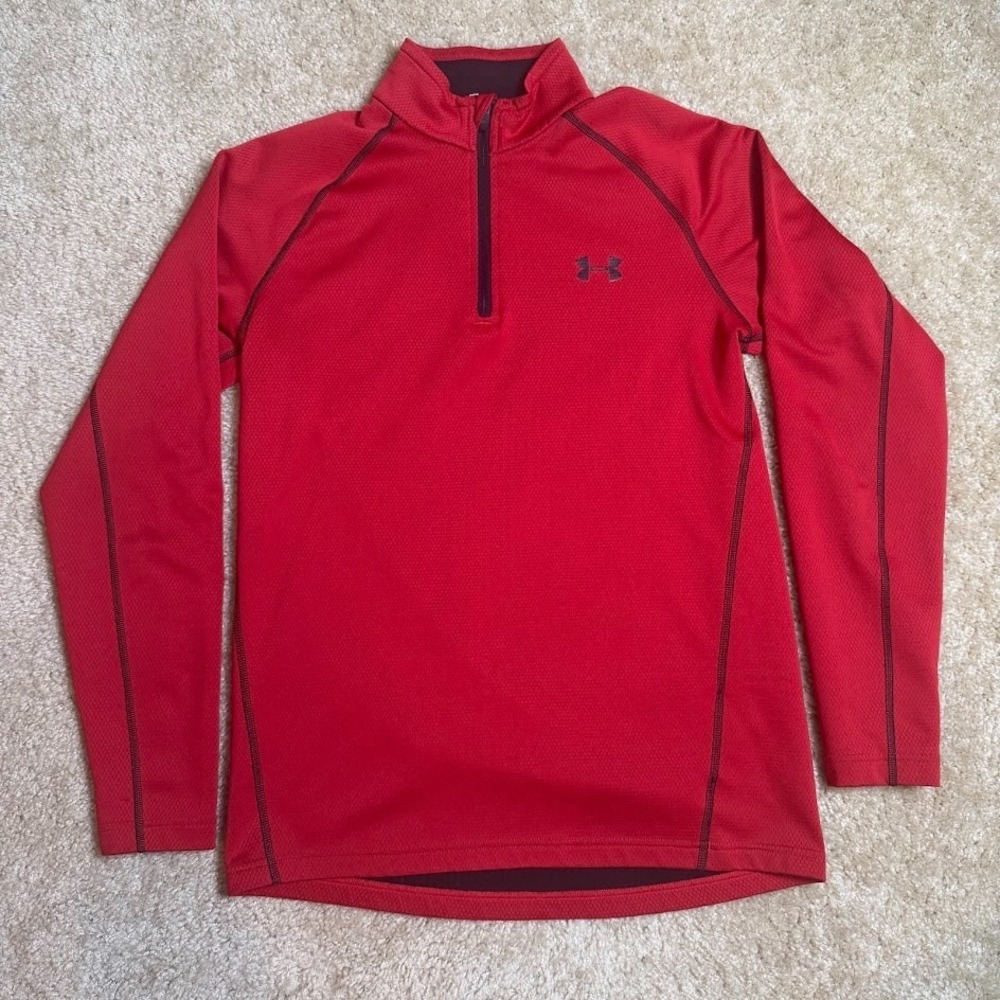 Under Armour ColdGear Shirt Mens M Red 1/4 Zip Fitted Long Sleeve Top Athletic
